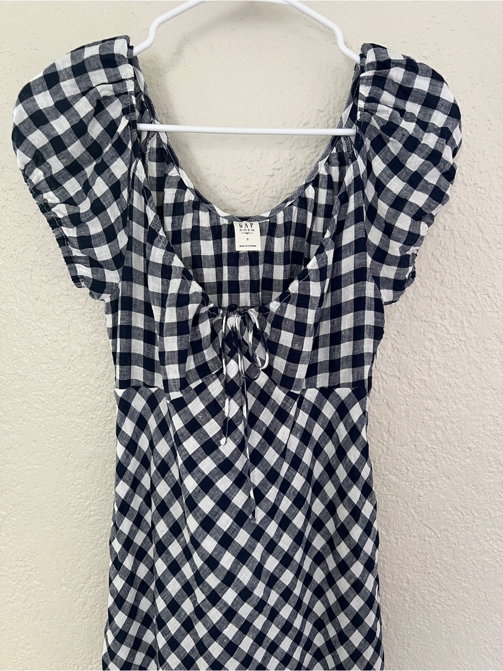 Gap × DÔEN 100% Linen Navy Blue and White Gingham Print Midi Dress Size Small